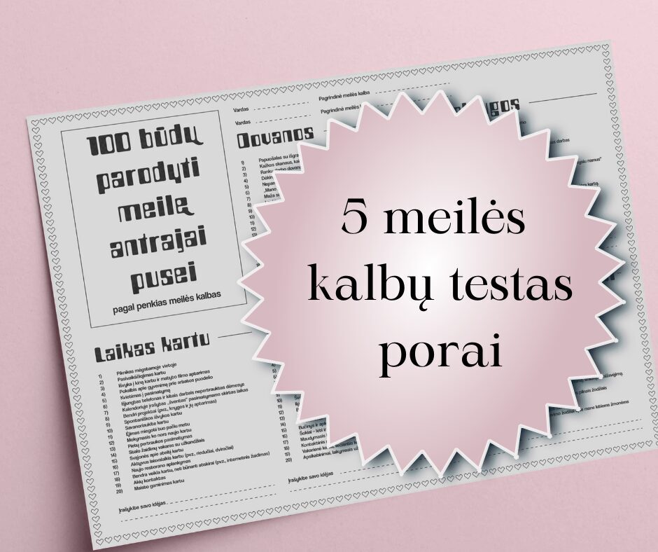100 IDĖJŲ MEILEI. 5 meilės kalbų testas + Interaktyvus printas